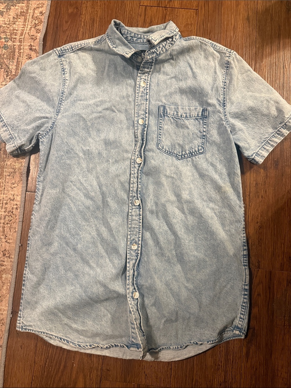 PacSun Light Blue Denim Short Sleeve Button-Down Shirt